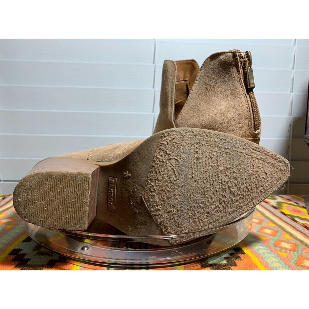 Women's Bamboo 8 Faux Suede Faux Wood Block Heeled Ankle Boot Zipper Back - Picture 8 of 13